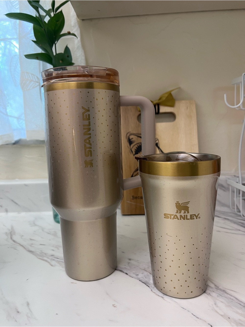 Stanley Champagne Gold and Cream Insulated Travel Mug and Tumbler Set